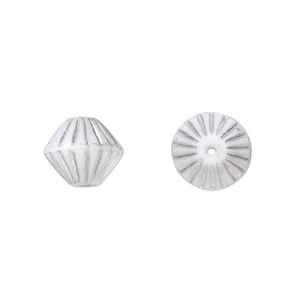 Bead, Preciosa, Czech pressed glass, opaque white matte silver, 11mm fluted bicone. Sold per pkg of 12. image number 0