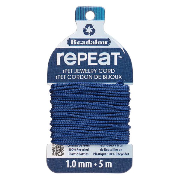 Cord, Beadalon® RePEaT™, recycled polyethylene, navy blue, 1mm, 100-pound test. Sold per 5-meter card. image number 0