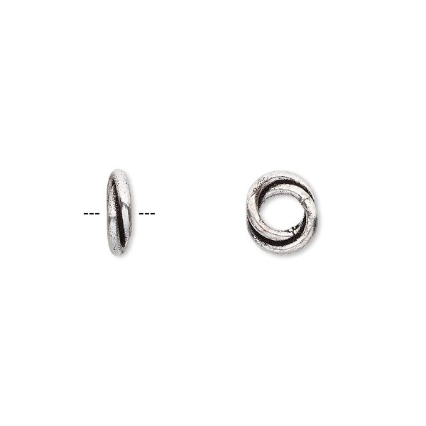 Bead, antique silver-plated white brass, 9x2mm rondelle with double rings. Sold per pkg of 10. image number 0