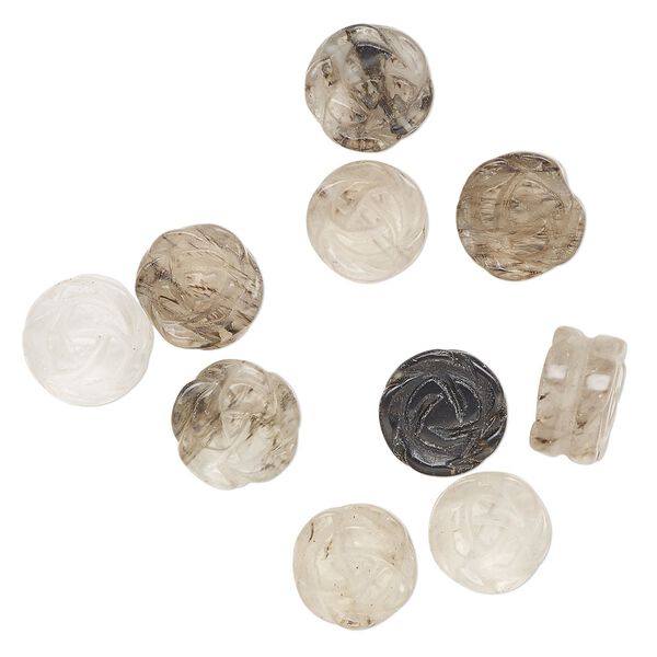 Tourmalinated quartz 1pkg10, carved flower bead natural mix 11-12mm image number 0