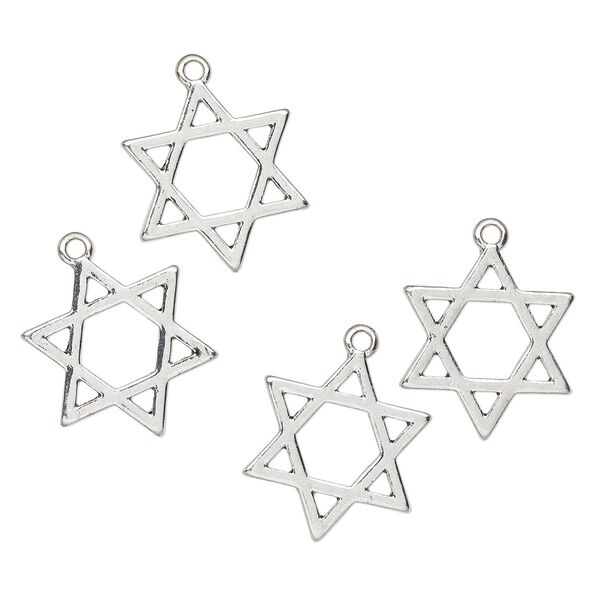 Drop, antique silver-finished "pewter" (zinc-based alloy), 21x18mm Star of David. Sold per pkg of 4. image number 0
