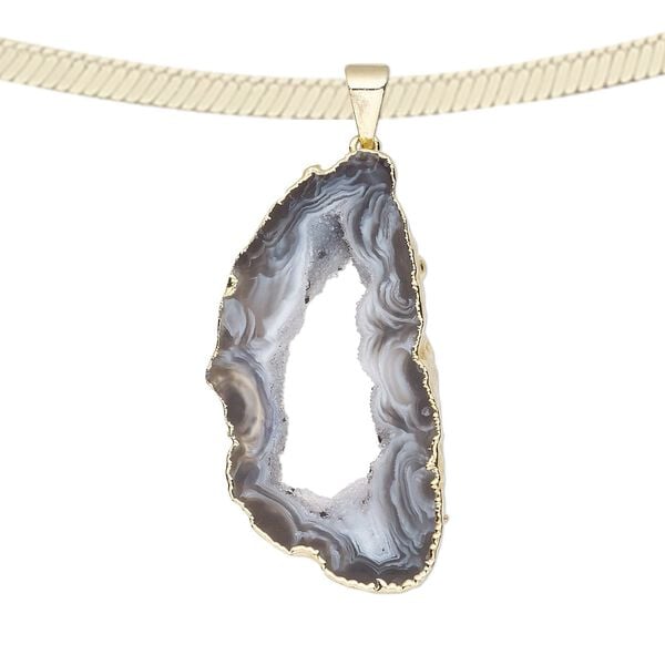 Druzy agate / copper / brass 1pkg1, hand-cut gold-plated slice pendant natural 30x24mm-45x26mm image number 0