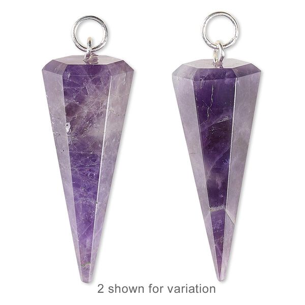 Amethyst / brass 1pkg1, silver-plated hand-cut faceted hexagon point focal natural 37x13mm-41x16mm image number 0