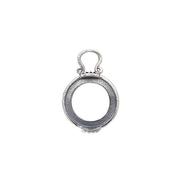 Drop, antiqued sterling silver, 13mm round with marquise design and open back with 12mm 2-prong round cabochon setting. Sold individually. image number 0