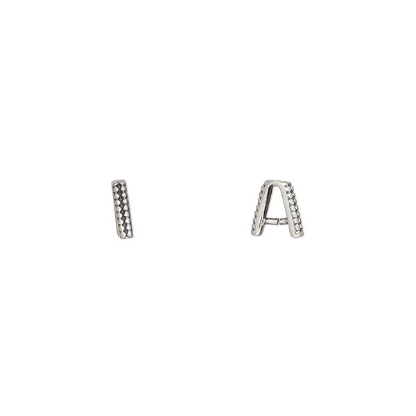 Bail, ice-pick, antiqued sterling silver, 6x1.5mm with beaded design, 3.5mm grip length. Sold per pkg of 4. image number 0