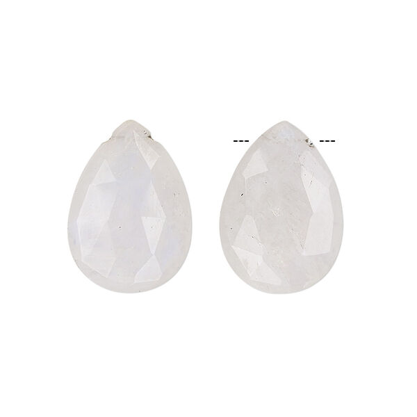 Rainbow moonstone 1pkg2, hand-cut top-drilled faceted puffed teardrop bead natural B grade, 18x13mm image number 0