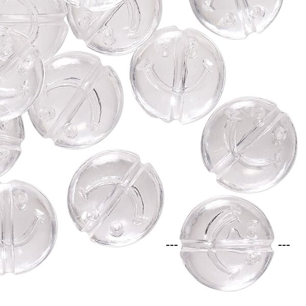 Bead, acrylic, clear, 15x6mm saucer with smiley face design. Sold per pkg of 24. image number 0