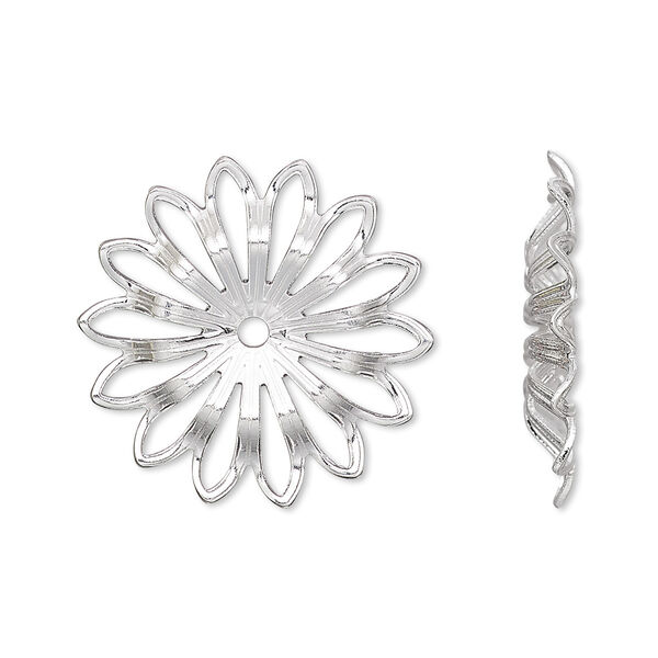 Component, silver-plated brass, 23mm filigree flower. Sold per pkg of 24. image number 0