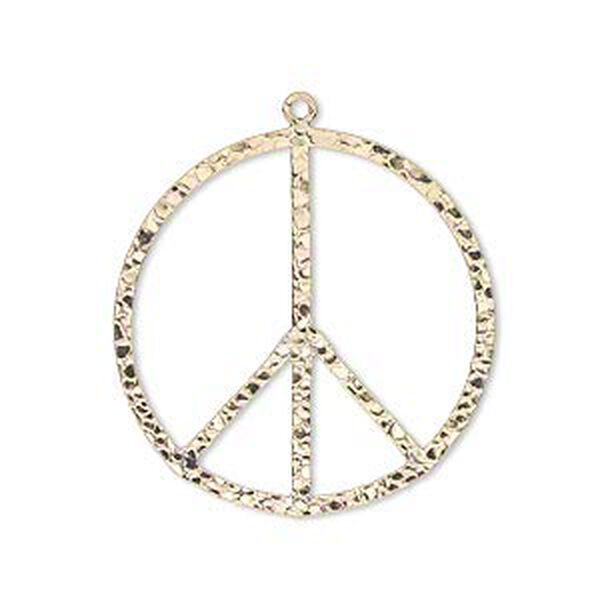 Charm, 14Kt gold-filled, 28mm hammered flat peace sign. Sold individually. image number 0