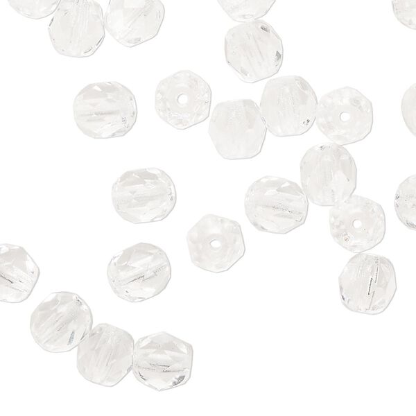Bead 1pkg1200 (1 mass), Czech fire-polished glass, transparent clear, 6mm faceted round. image number 0