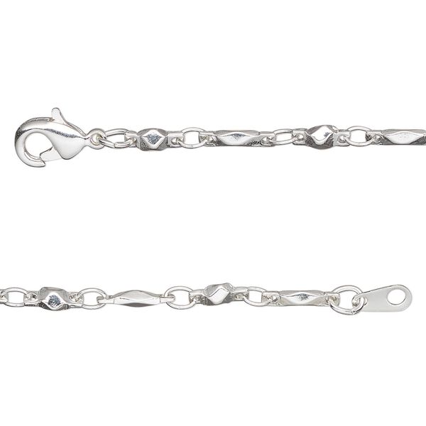 Chain, silver-plated brass, 3mm bar and link, 24 inches with lobster claw clasp. Sold individually. image number 0