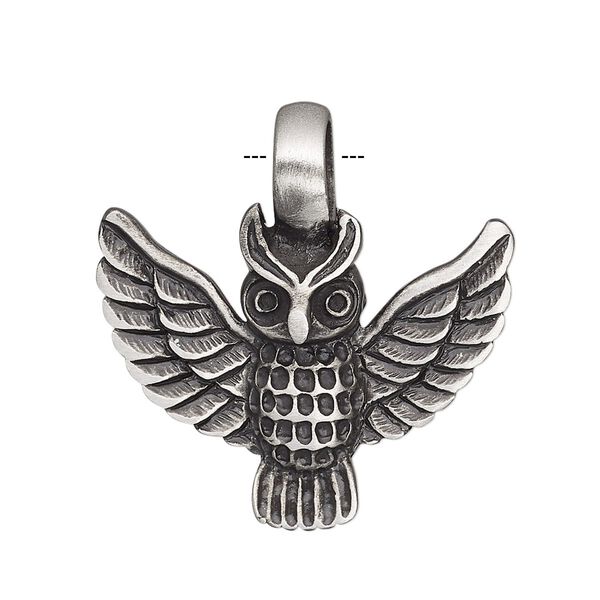 Pendant, antiqued pewter (tin-based alloy), 32x31mm single-sided owl. Sold individually. image number 0