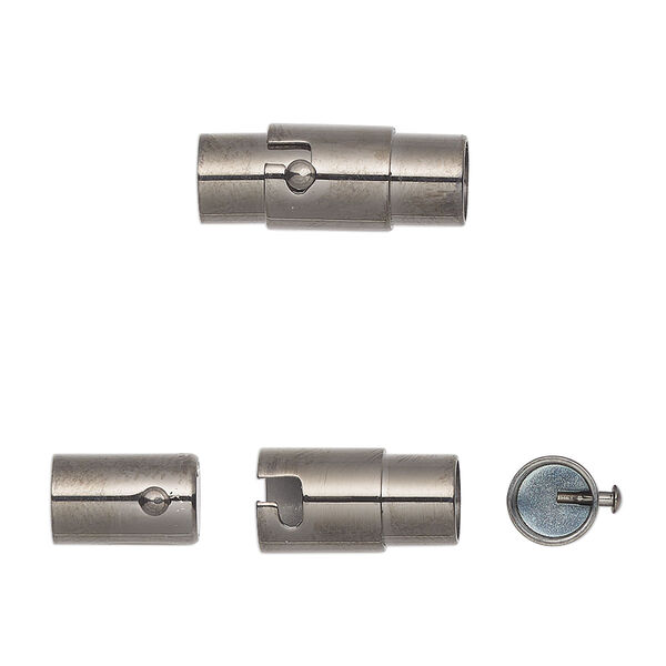 Clasp, magnetic, gunmetal-finished stainless steel, 17.5x7mm locking round tube with glue-in ends. Sold individually. image number 0