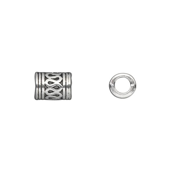 Bead, antique silver-plated "pewter" (zinc-based alloy), 9x7mm tube. Sold per pkg of 20. image number 0