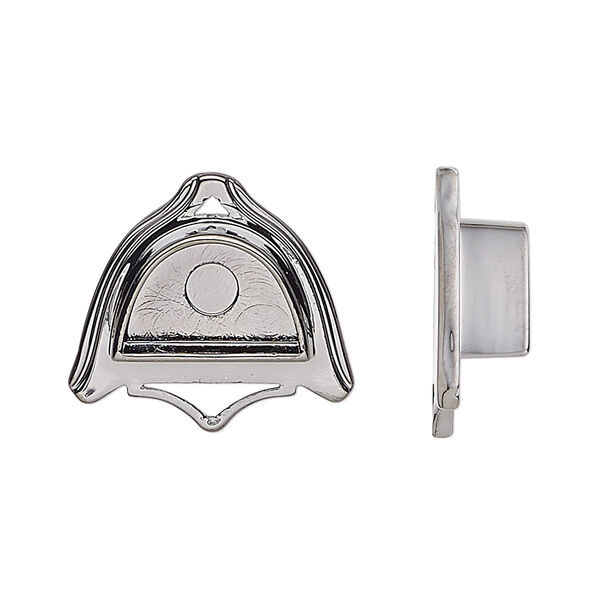 Drop, gunmetal-plated "pewter" (zinc-based alloy), 21x19mm crest with triangle cutout and 13x8mm non-calibrated half-oval setting. Sold per pkg of 2. image number 0