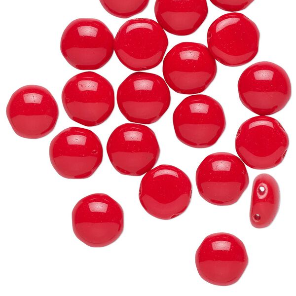 Bead, Preciosa Candy™, Czech pressed glass, opaque red, 8mm candy with (2) 0.8-0.9mm holes. Sold per pkg of 20. image number 0
