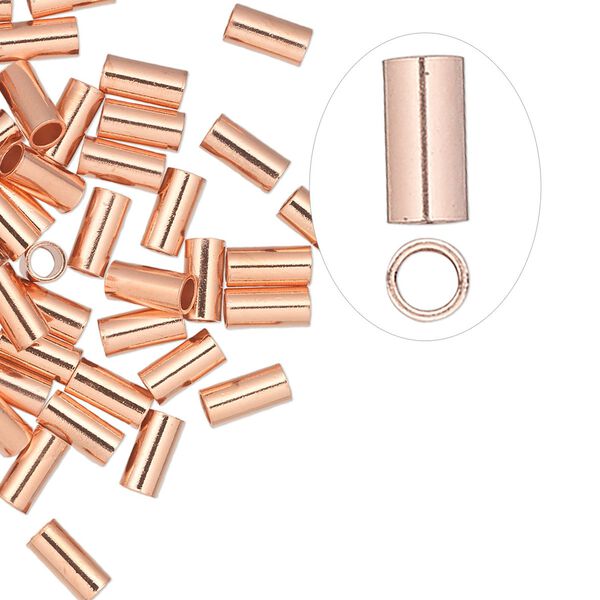 Crimp, copper, 6x3mm seamless tube. Sold per pkg of 100. image number 0