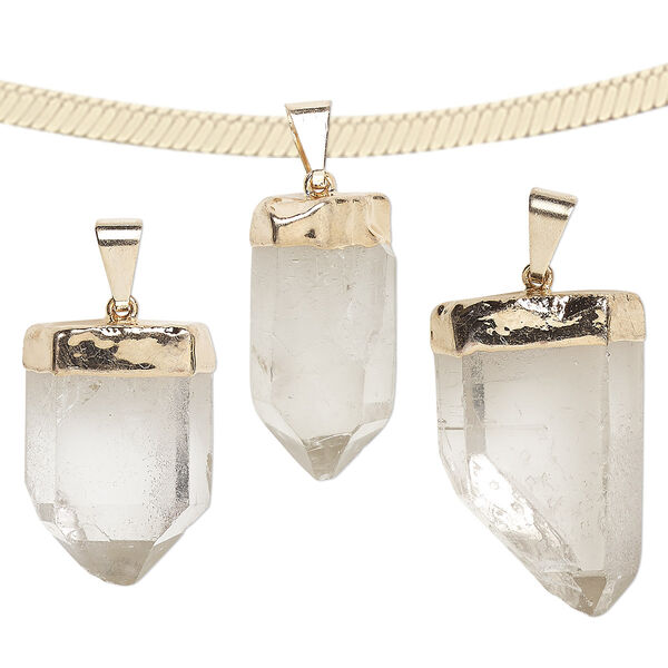 Quartz crystal / copper / brass 1pkg1, gold-plated hand-cut point pendant natural 23x14mm-38x20mm image number 0