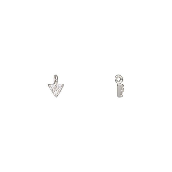 Drop, sterling silver and cubic zirconia, clear, 4x3.5x3.5mm triangle. Sold individually. image number 0