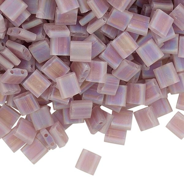 Seed bead, TILA®, glass, pkg/10g, 5mm full tila square, translucent matte rainbow light violet, (TL-142FR). image number 0