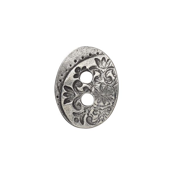 Button, TierraCast®, "Vida Mas Dulce" collection, antiqued pewter (tin-based alloy), 18x14mm two-sided slightly domed oval with jardin design and (2) 2.5mm holes. Sold per pkg of 2. image number 0