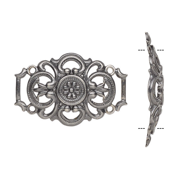 Focal, antique silver-plated brass, 30x20mm fancy barrel with cutout design. Sold per pkg of 6. image number 0