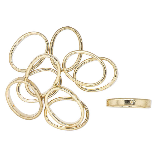 Bead frame, gold-finished "pewter" (zinc-based alloy), 19x14mm oval. Sold per pkg of 10. image number 0