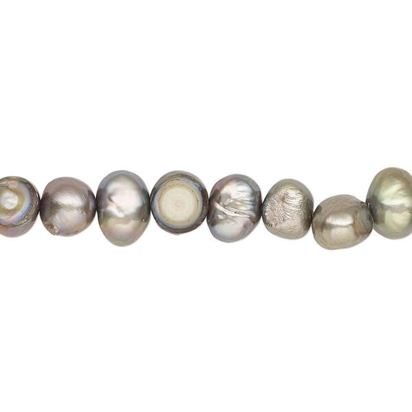 Pearl, cultured freshwater (dyed), gunmetal green, 5-7mm flat-sided potato with 0.4-0.5mm hole, D grade, Mohs hardness 2-1/2 to 4. Sold per 15-inch strand. image number 0