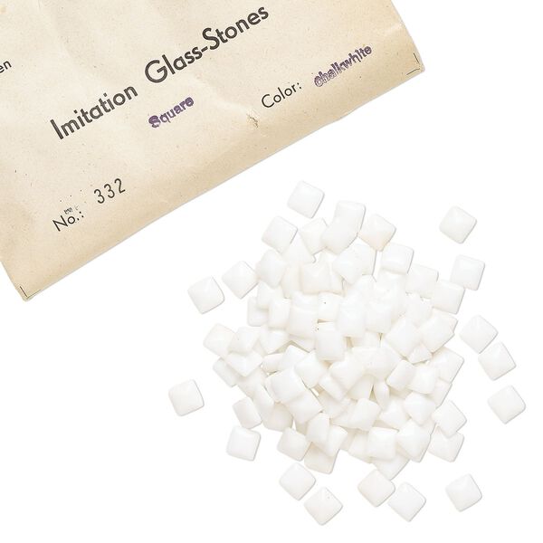 Embellishment, vintage glass, chalkwhite, 8mm faceted square fancy stone. Sold per pkg of 288 (2 gross). image number 0