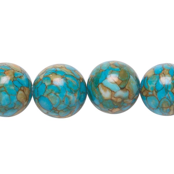 Mosaic "turquoise" (magnesite) 1pkg1, round bead 15.5-16 inch 14mm image number 0