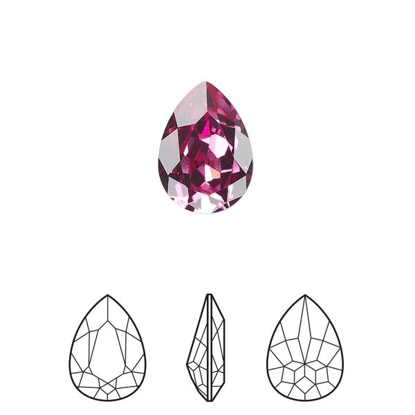 Fancy stone 1pk dark rose foil back, Crystal Passions® 14x10mm pear 4320 image number 0