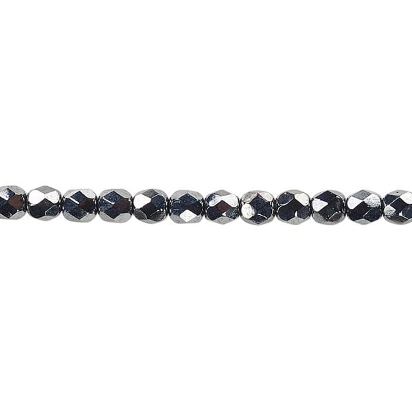 Bead, Czech fire-polished glass, hematite, 4mm faceted round. Sold per pkg of 1,200 (1 mass). image number 0