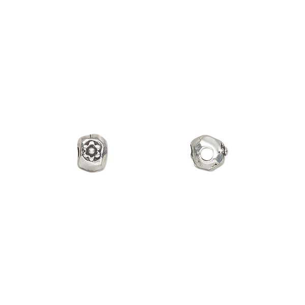 Bead, TierraCast®, antique silver-plated pewter (tin-based alloy), 5.5x4.5mm nugget with flower. Sold per pkg of 50. image number 0