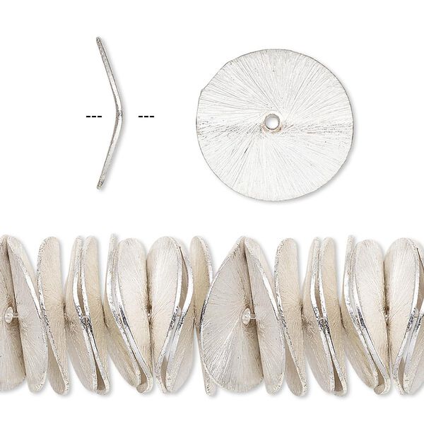 Bead, silver-plated copper, 17x4mm brushed wavy rondelle. Sold per pkg of 10. image number 0