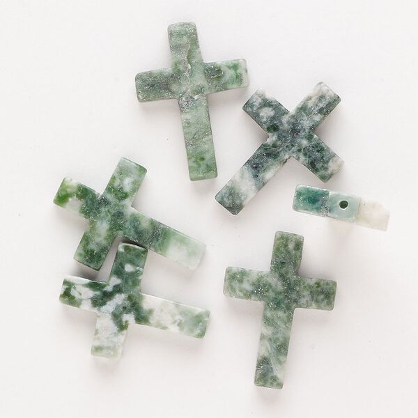 Tree agate 1pkg6, half-drilled cross drop natural 21x15mm-26x18mm image number 0