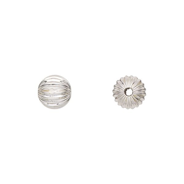 Bead, sterling silver, 8mm seamless corrugated round. Sold per pkg of 2. image number 0