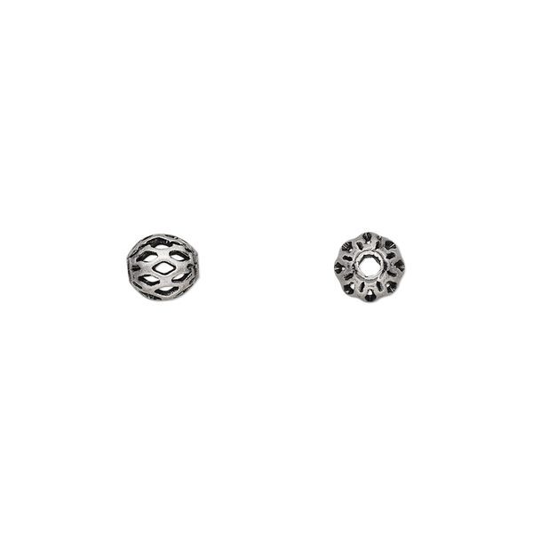 Bead, antique silver-plated brass, 6mm cutout round. Sold per pkg of 100. image number 0