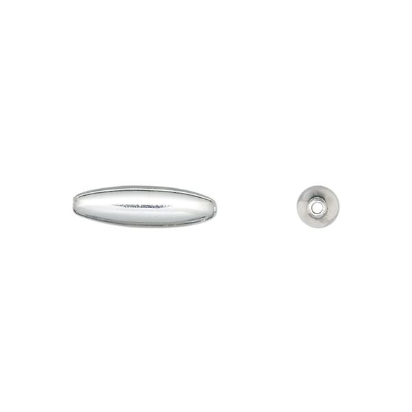 Bead, silver-plated brass, 15x4.5mm smooth oval. Sold per pkg of 10. image number 0