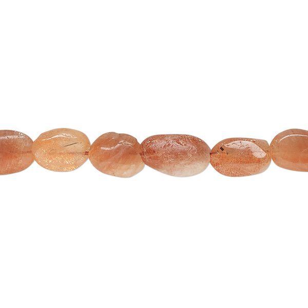 Sunstone 1pkg1, hand-cut puffed oval bead natural 14 inch 6x5mm-11x7mm image number 0