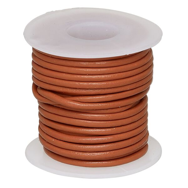 Cord, leather (dyed), marigold, 1.4-1.6mm round. Sold per 5-yard spool. image number 0