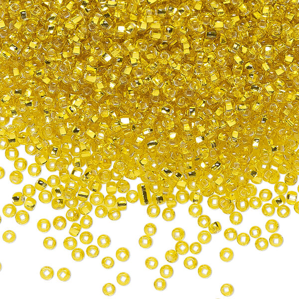 Seed bead, Preciosa Ornela Czech glass, pkg/500g, #11 rocaille, transparent silver-lined yellow amber, (87010). image number 0