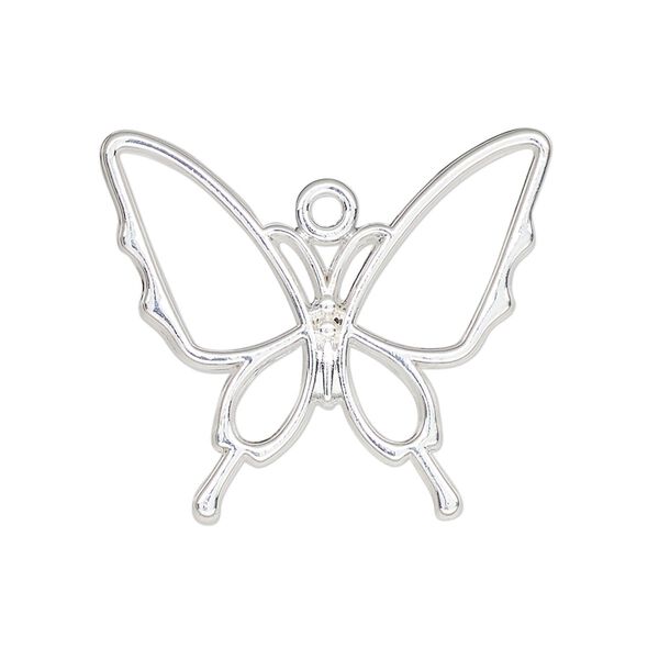 Component, resin frame, silver-finished "pewter" (zinc-based alloy), 30x26mm open butterfly. Sold per pkg of 4. image number 0