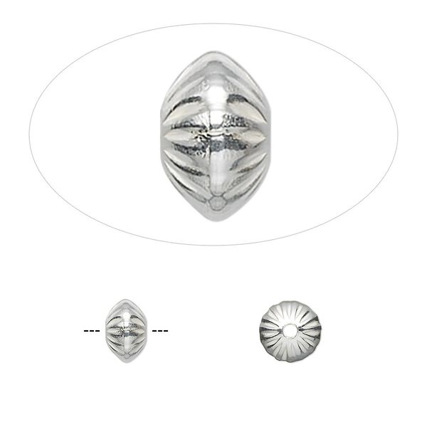 Bead, sterling silver, 6.5x4.5mm corrugated saucer. Sold per pkg of 2. image number 0