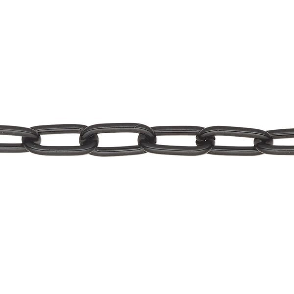 Chain, anodized aluminum, black, 6mm long cable. Sold per pkg of 5 feet. image number 0