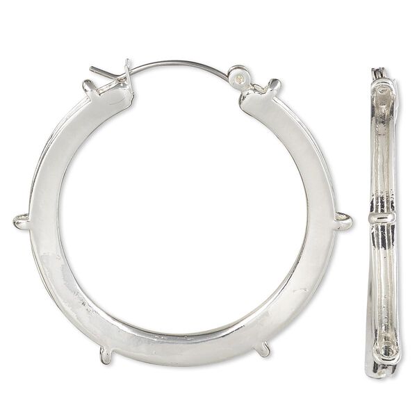 Earring, silver-plated brass, 40mm round hoop with 2mm channel and 6 closed loops with latch-back closure. Sold per pair. image number 0