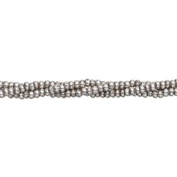 Bead, Hill Tribes, antiqued sterling silver, 2x1mm irregular round. Sold per 8-inch strand, approximately 145 beads. image number 0
