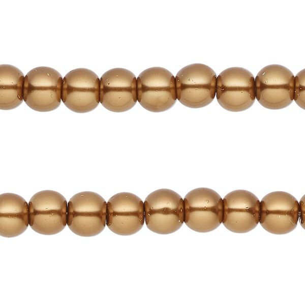 Bead, glass pearl, antique gold, 5-6mm round. Sold per pkg of (2) 15-inch strands, approximately 140 beads. image number 0