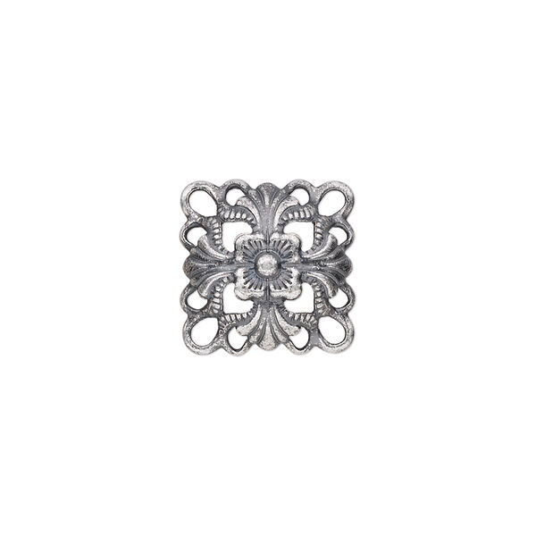 Link, antique silver-plated steel, 14x14mm single-sided domed square. Sold per pkg of 24. image number 0
