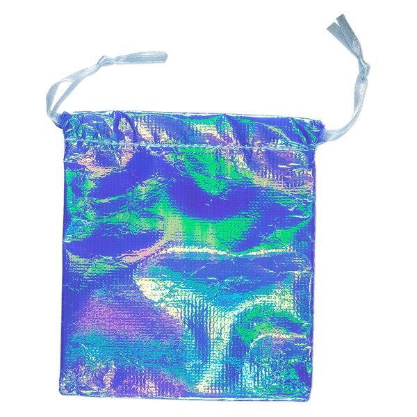 Gift pouch, satin, fluorescent blue, 4-1/2 x 4 inches with drawstring. Sold per pkg of 12. image number 0