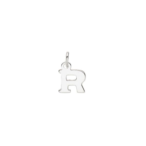 Charm, sterling silver, 8x7mm block alphabet letter "R." Sold individually. image number 0